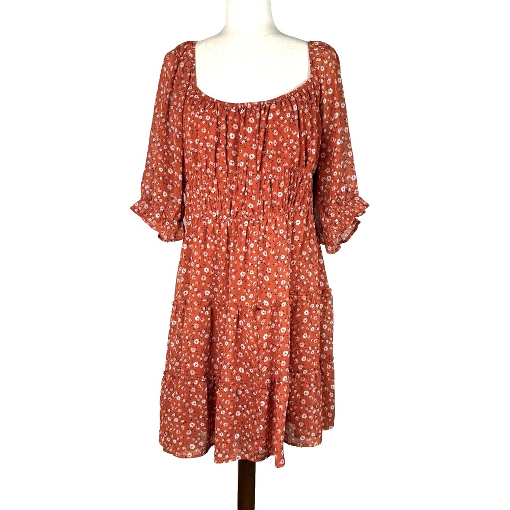 TRIXXI Off The Shoulder Dress Women's Size 2X Orange Floral Mini
